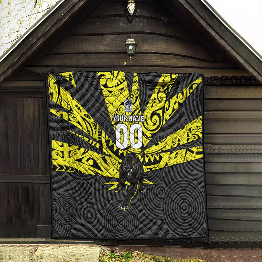 Custom Panthers Rugby 60th Anniversary Quilt Penrith Polynesian Tribal Pattern - Traditional Tattoo