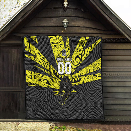 Custom Panthers Rugby 60th Anniversary Quilt Penrith Polynesian Tribal Pattern - Traditional Tattoo