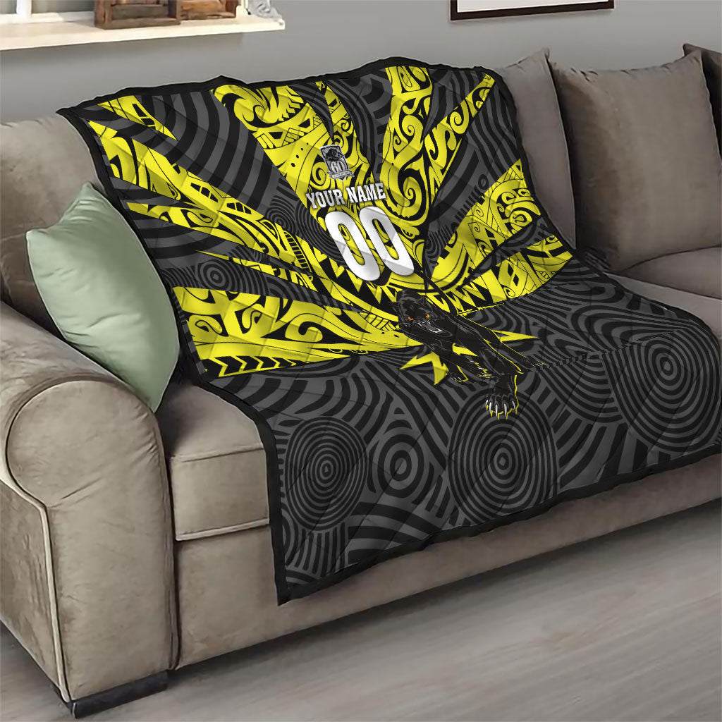 Custom Panthers Rugby 60th Anniversary Quilt Penrith Polynesian Tribal Pattern - Traditional Tattoo