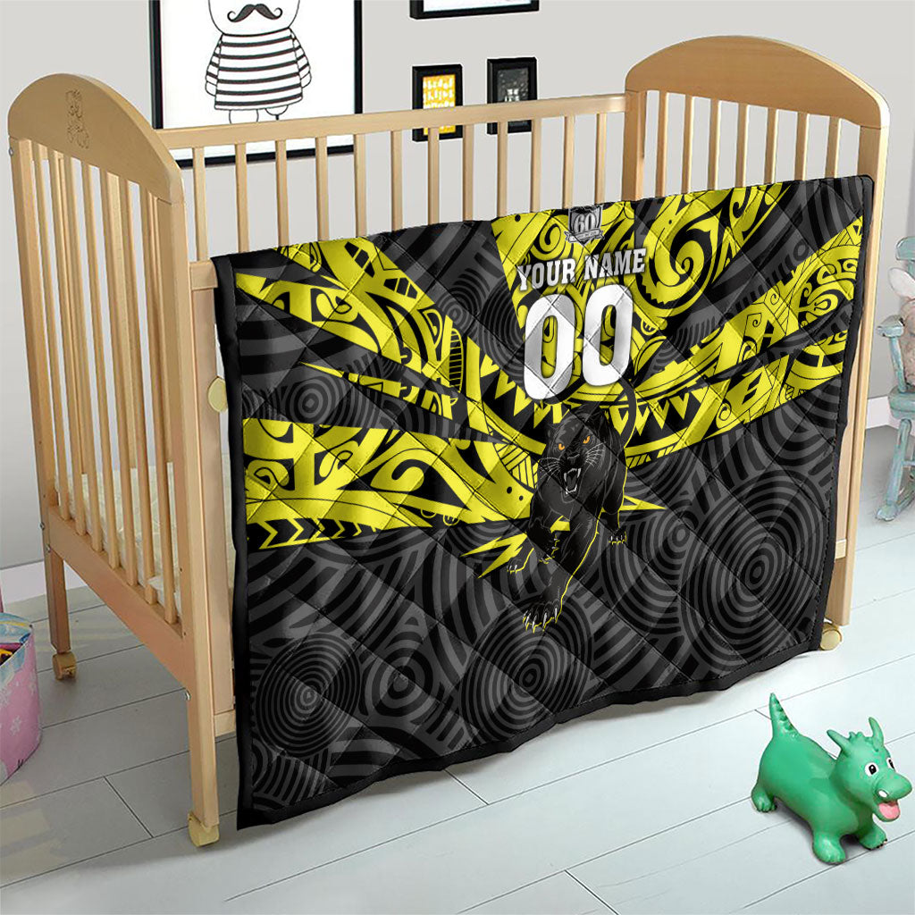 Custom Panthers Rugby 60th Anniversary Quilt Penrith Polynesian Tribal Pattern - Traditional Tattoo