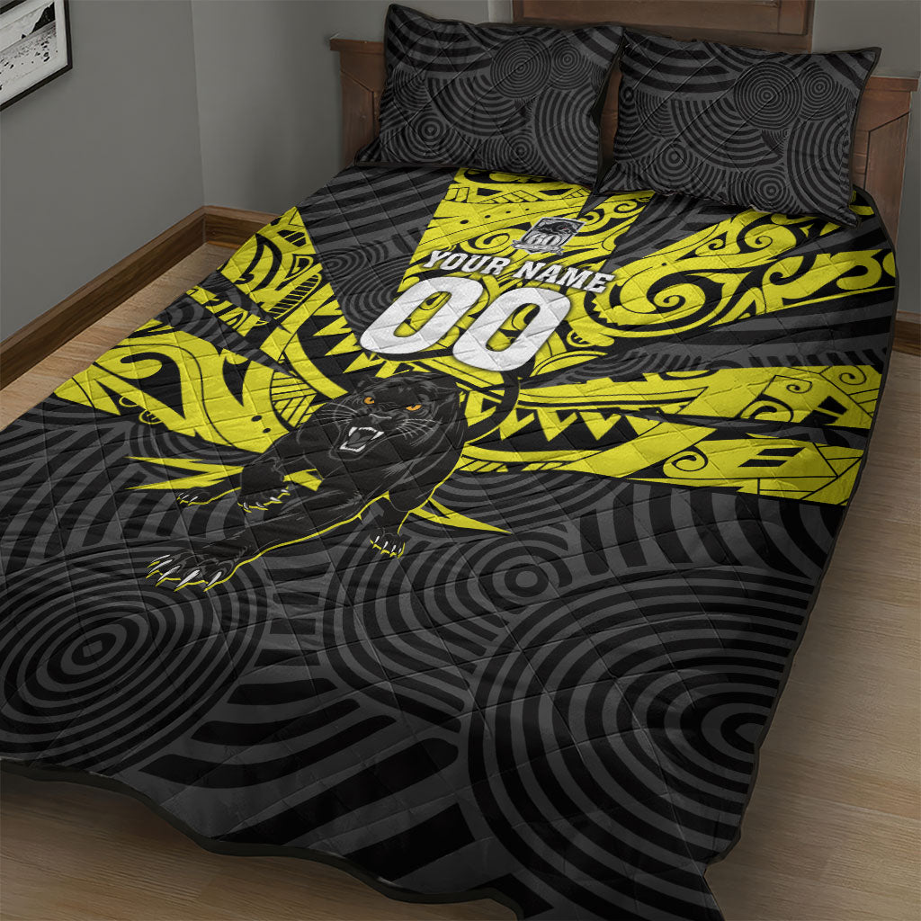Custom Panthers Rugby 60th Anniversary Quilt Bed Set Penrith Polynesian Tribal Pattern - Traditional Tattoo