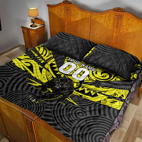 Custom Panthers Rugby 60th Anniversary Quilt Bed Set Penrith Polynesian Tribal Pattern - Traditional Tattoo