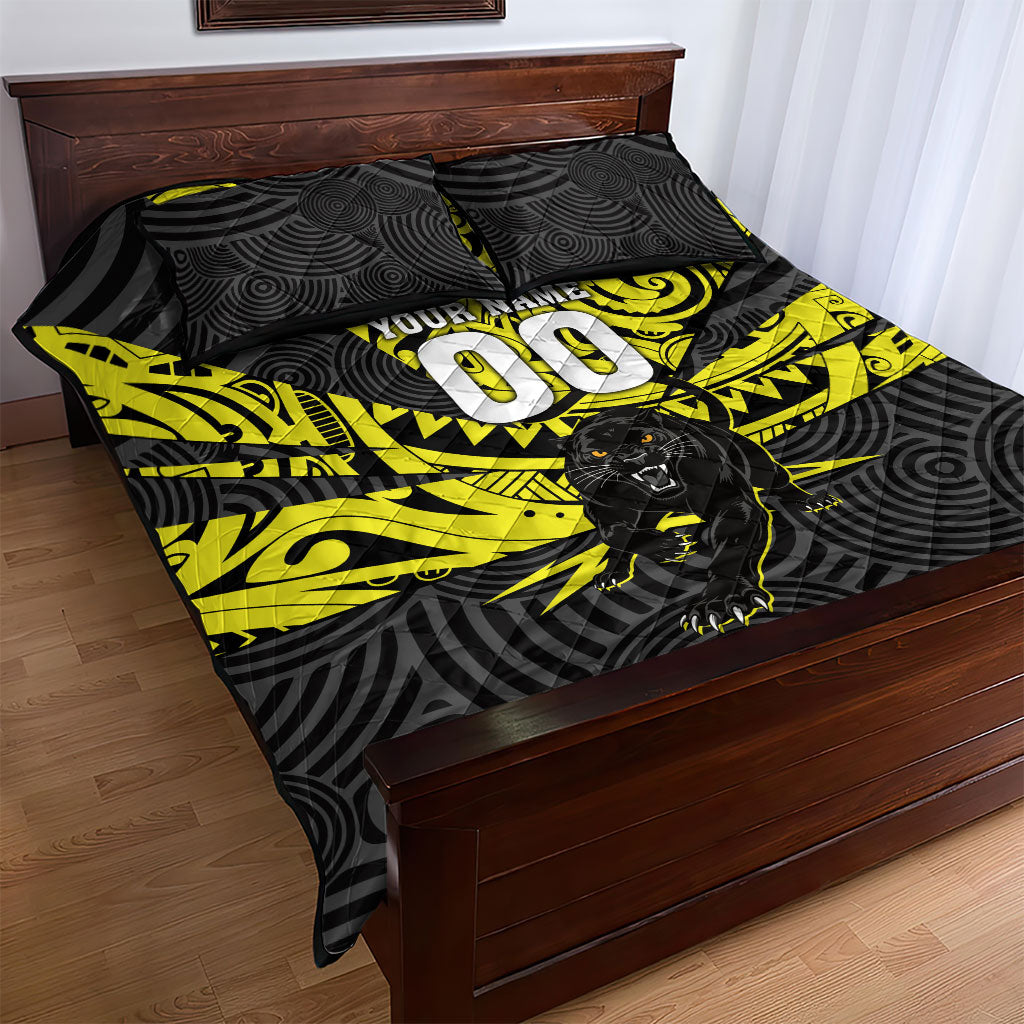 Custom Panthers Rugby 60th Anniversary Quilt Bed Set Penrith Polynesian Tribal Pattern - Traditional Tattoo