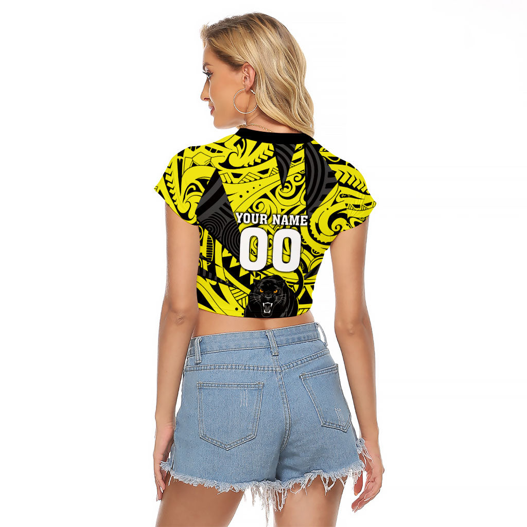 Custom Panthers Rugby 60th Anniversary Raglan Cropped T Shirt Penrith Polynesian Tribal Pattern - Traditional Tattoo
