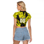 Custom Panthers Rugby 60th Anniversary Raglan Cropped T Shirt Penrith Polynesian Tribal Pattern - Traditional Tattoo