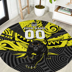 Custom Panthers Rugby 60th Anniversary Round Carpet Penrith Polynesian Tribal Pattern - Traditional Tattoo