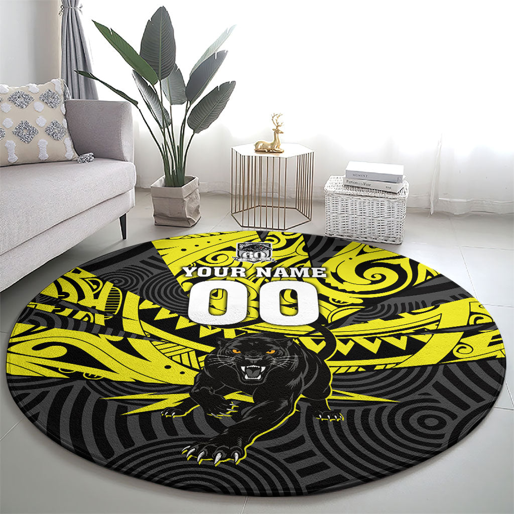 Custom Panthers Rugby 60th Anniversary Round Carpet Penrith Polynesian Tribal Pattern - Traditional Tattoo