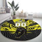Custom Panthers Rugby 60th Anniversary Round Carpet Penrith Polynesian Tribal Pattern - Traditional Tattoo