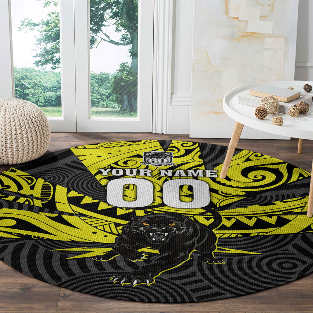 Custom Panthers Rugby 60th Anniversary Round Carpet Penrith Polynesian Tribal Pattern - Traditional Tattoo