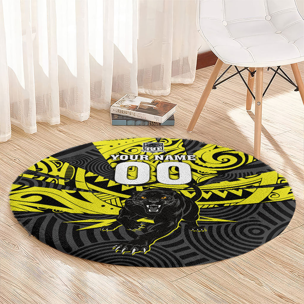 Custom Panthers Rugby 60th Anniversary Round Carpet Penrith Polynesian Tribal Pattern - Traditional Tattoo