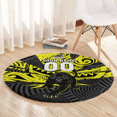 Custom Panthers Rugby 60th Anniversary Round Carpet Penrith Polynesian Tribal Pattern - Traditional Tattoo