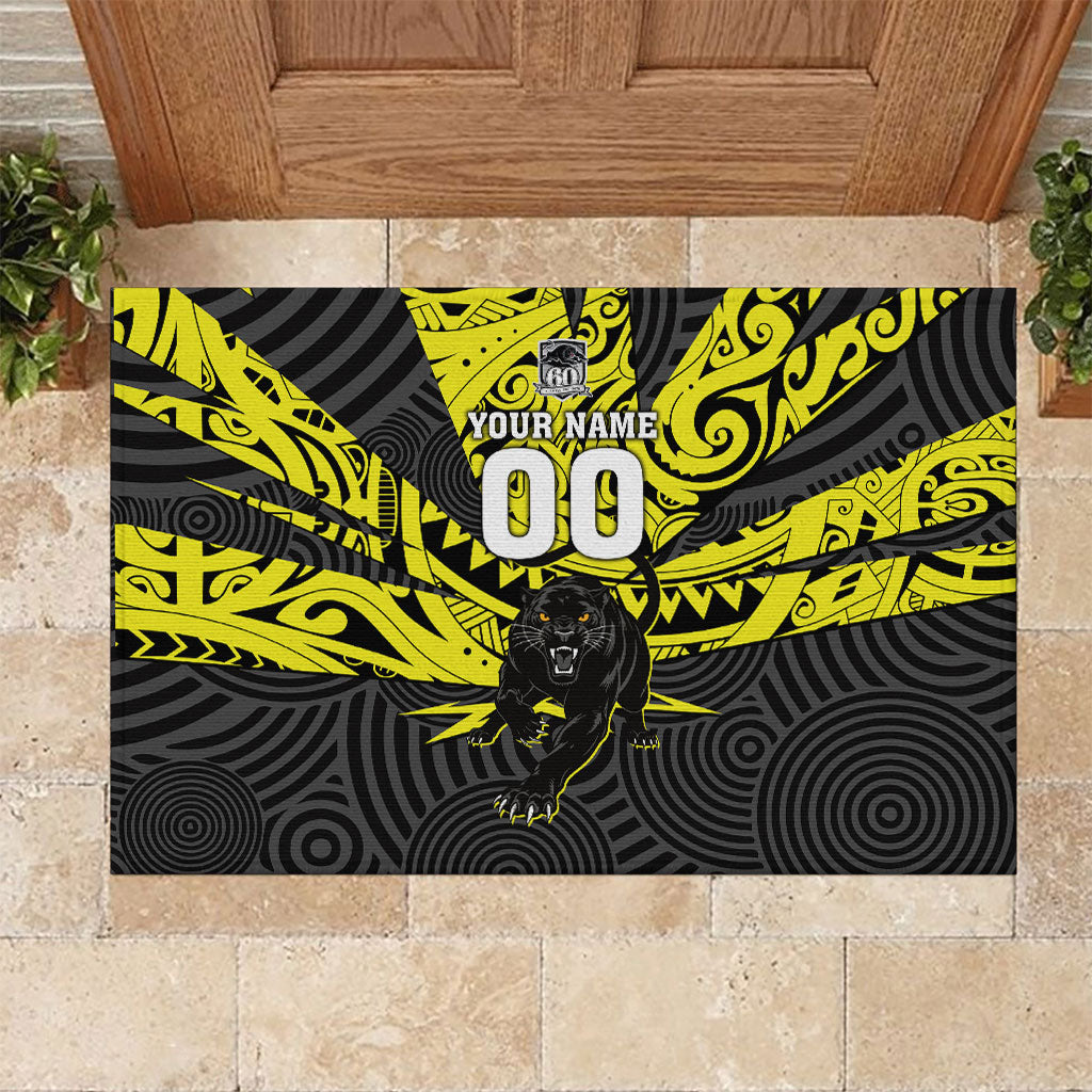 Custom Panthers Rugby 60th Anniversary Rubber Doormat Penrith Polynesian Tribal Pattern - Traditional Tattoo