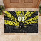 Custom Panthers Rugby 60th Anniversary Rubber Doormat Penrith Polynesian Tribal Pattern - Traditional Tattoo