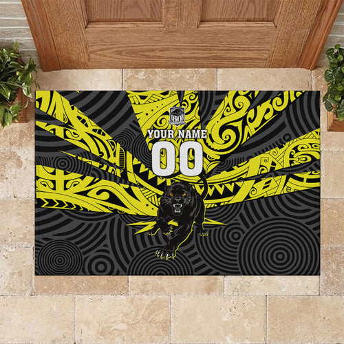 Custom Panthers Rugby 60th Anniversary Rubber Doormat Penrith Polynesian Tribal Pattern - Traditional Tattoo