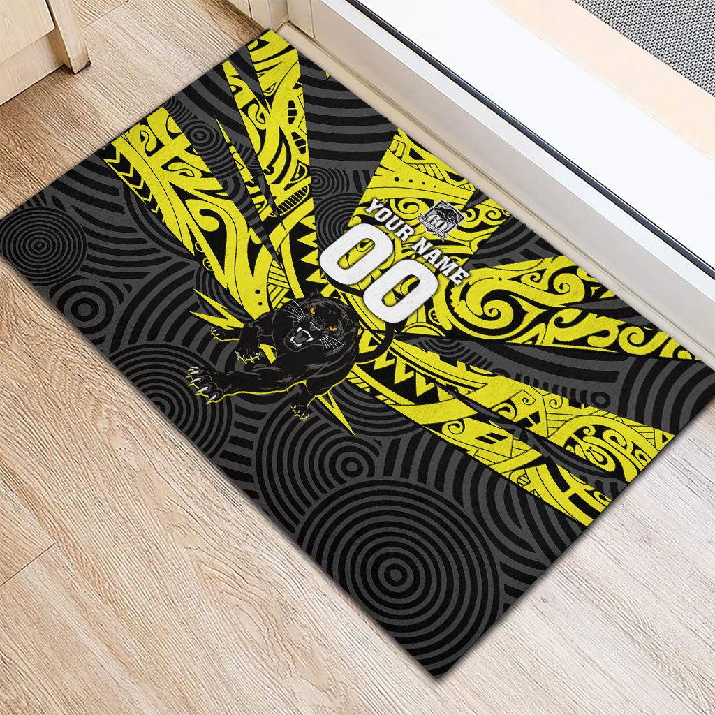 Custom Panthers Rugby 60th Anniversary Rubber Doormat Penrith Polynesian Tribal Pattern - Traditional Tattoo