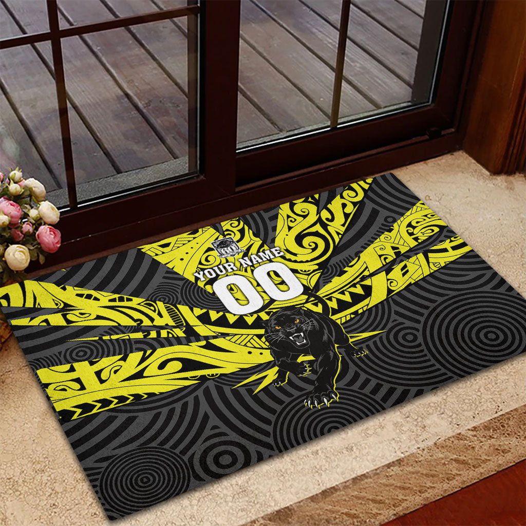 Custom Panthers Rugby 60th Anniversary Rubber Doormat Penrith Polynesian Tribal Pattern - Traditional Tattoo