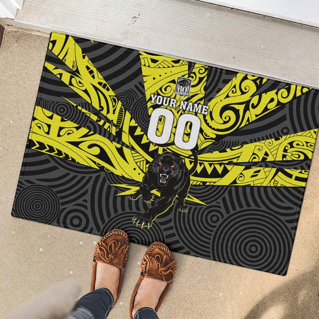 Custom Panthers Rugby 60th Anniversary Rubber Doormat Penrith Polynesian Tribal Pattern - Traditional Tattoo