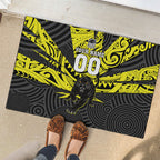 Custom Panthers Rugby 60th Anniversary Rubber Doormat Penrith Polynesian Tribal Pattern - Traditional Tattoo