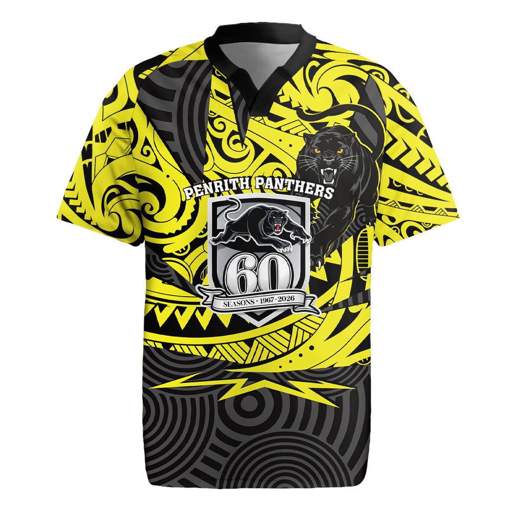 Custom Panthers Rugby 60th Anniversary Rugby Jersey Penrith Polynesian Tribal Pattern - Traditional Tattoo