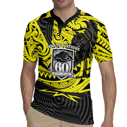 Custom Panthers Rugby 60th Anniversary Rugby Jersey Penrith Polynesian Tribal Pattern - Traditional Tattoo