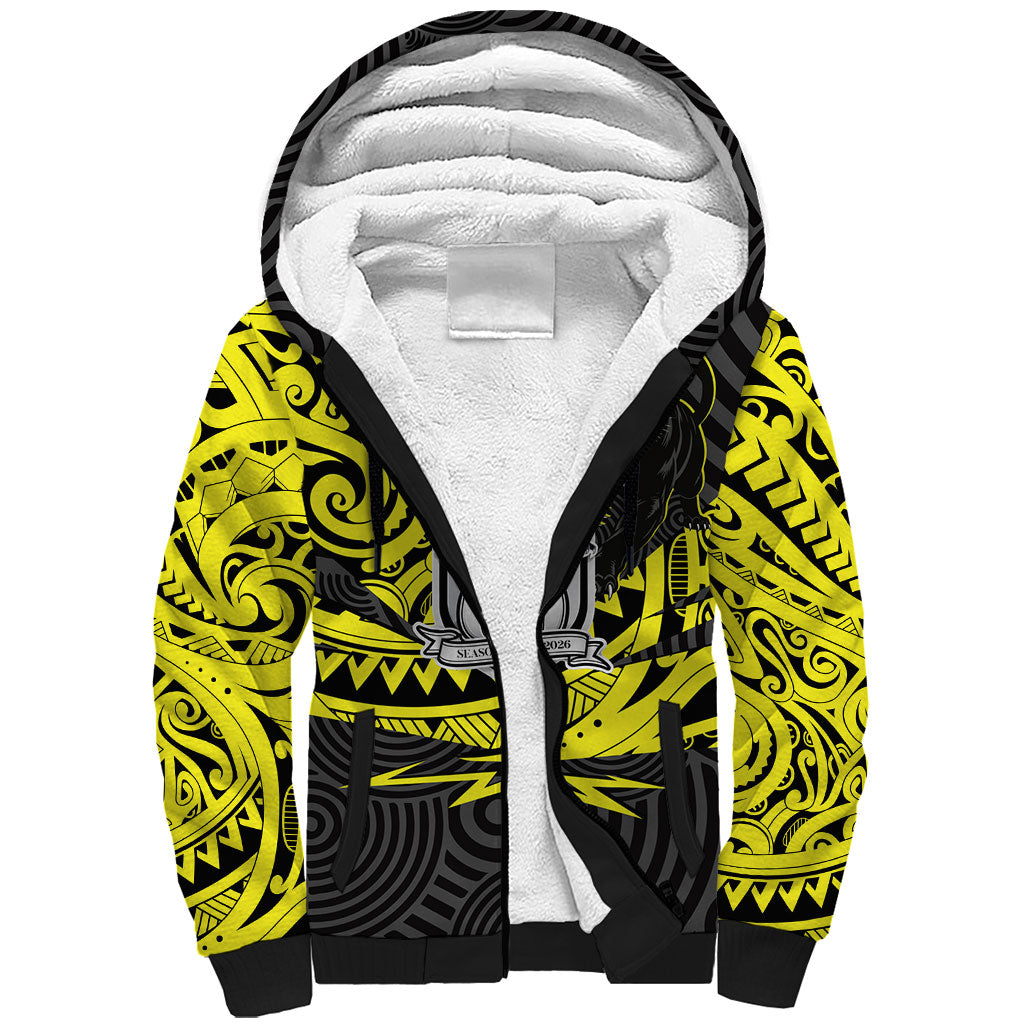 Custom Panthers Rugby 60th Anniversary Sherpa Hoodie Penrith Polynesian Tribal Pattern - Traditional Tattoo