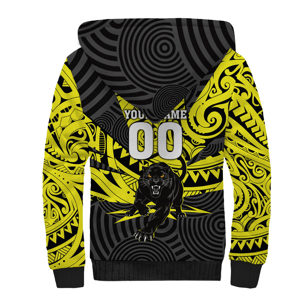Custom Panthers Rugby 60th Anniversary Sherpa Hoodie Penrith Polynesian Tribal Pattern - Traditional Tattoo