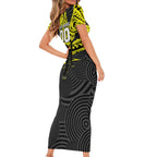 Custom Panthers Rugby 60th Anniversary Short Sleeve Bodycon Dress Penrith Polynesian Tribal Pattern - Traditional Tattoo