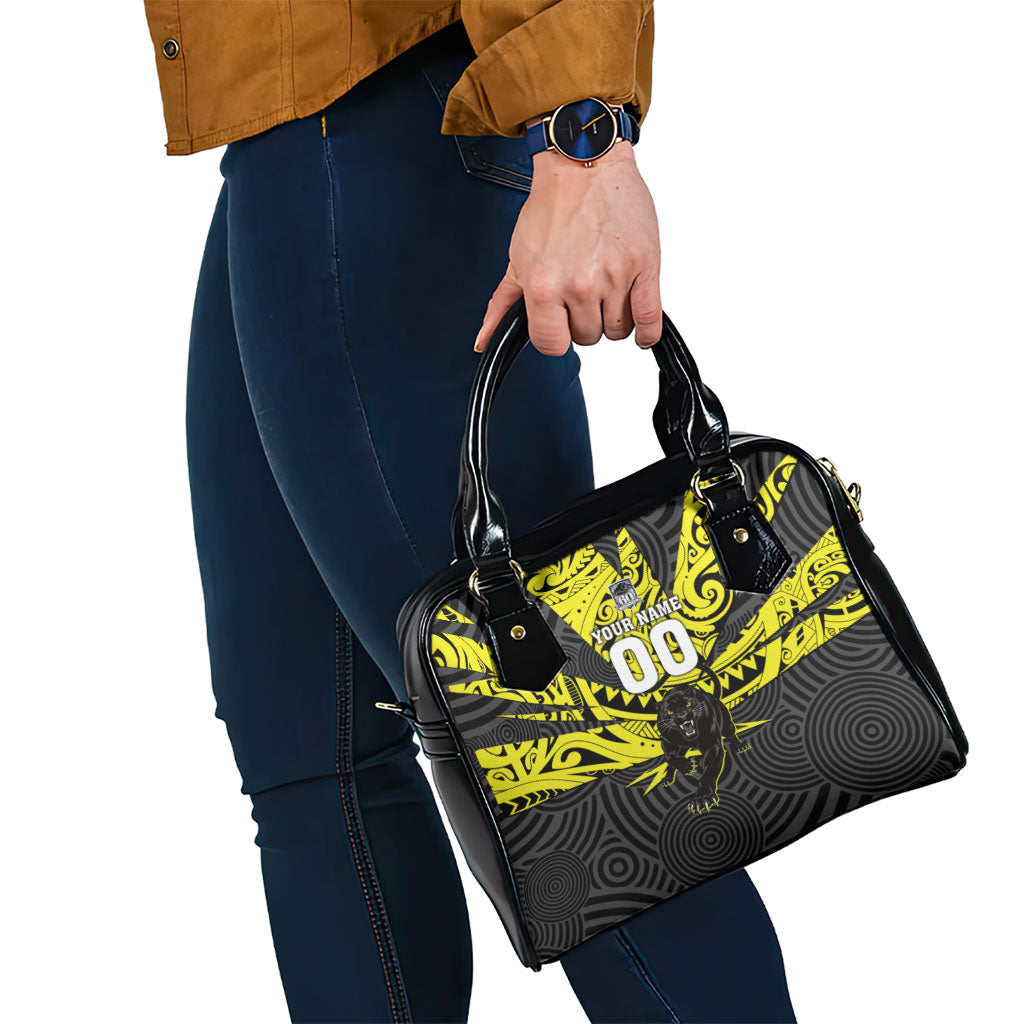 Custom Panthers Rugby 60th Anniversary Shoulder Handbag Penrith Polynesian Tribal Pattern - Traditional Tattoo