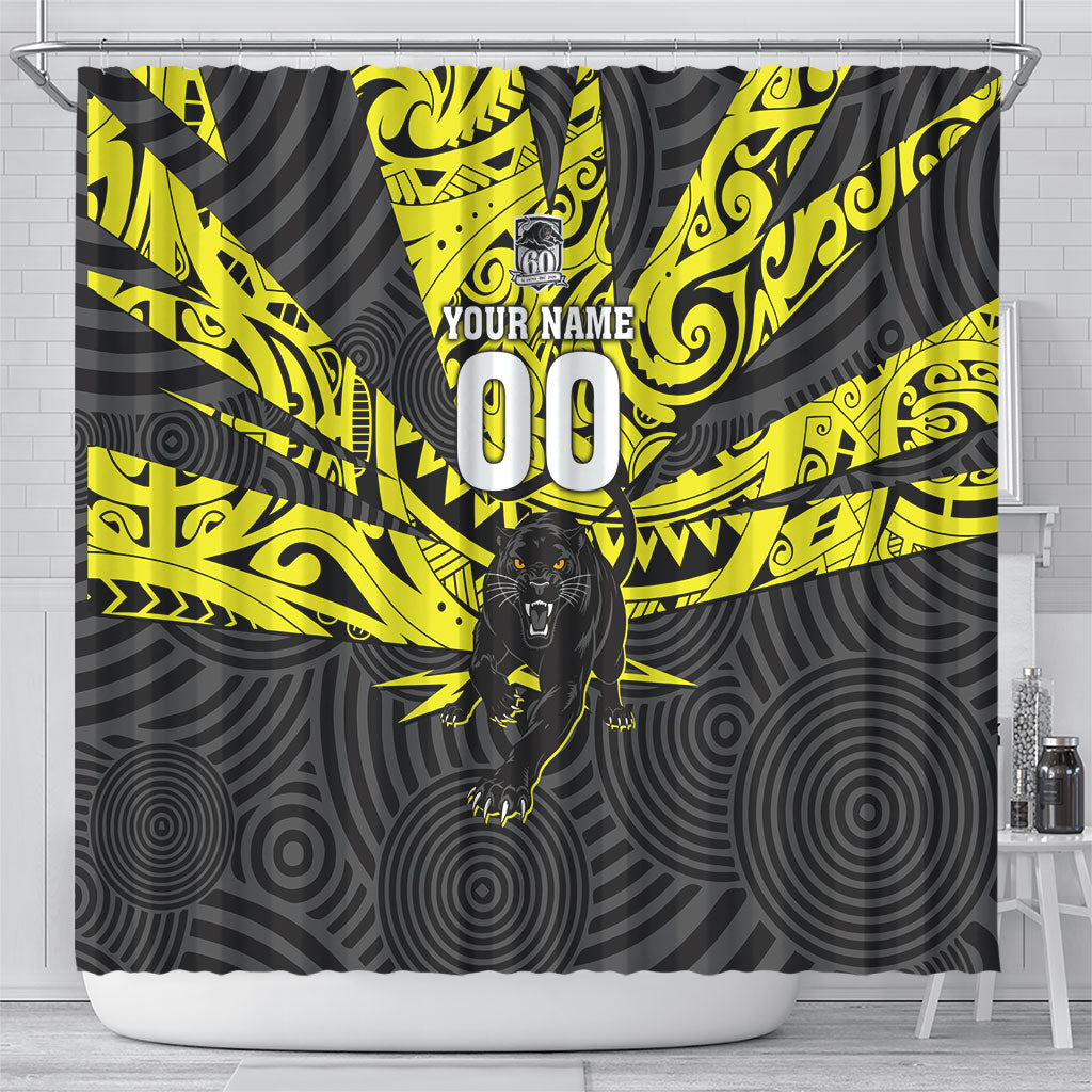 Custom Panthers Rugby 60th Anniversary Shower Curtain Penrith Polynesian Tribal Pattern - Traditional Tattoo