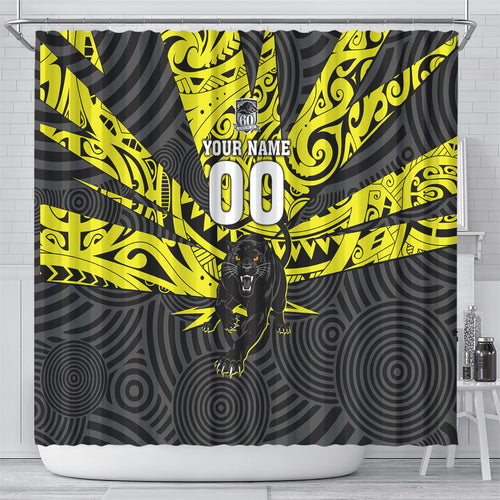 Custom Panthers Rugby 60th Anniversary Shower Curtain Penrith Polynesian Tribal Pattern - Traditional Tattoo