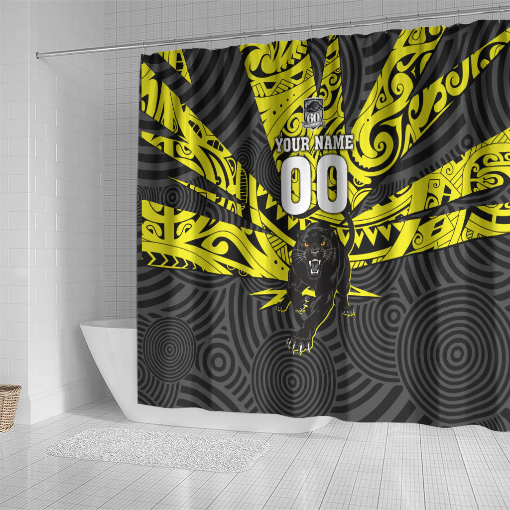 Custom Panthers Rugby 60th Anniversary Shower Curtain Penrith Polynesian Tribal Pattern - Traditional Tattoo