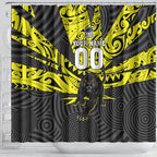 Custom Panthers Rugby 60th Anniversary Shower Curtain Penrith Polynesian Tribal Pattern - Traditional Tattoo