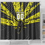 Custom Panthers Rugby 60th Anniversary Shower Curtain Penrith Polynesian Tribal Pattern - Traditional Tattoo