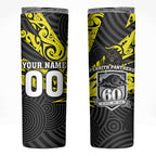 Custom Panthers Rugby 60th Anniversary Skinny Tumbler Penrith Polynesian Tribal Pattern - Traditional Tattoo