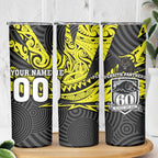 Custom Panthers Rugby 60th Anniversary Skinny Tumbler Penrith Polynesian Tribal Pattern - Traditional Tattoo