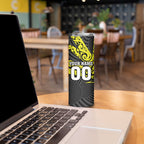 Custom Panthers Rugby 60th Anniversary Skinny Tumbler Penrith Polynesian Tribal Pattern - Traditional Tattoo