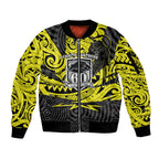 Custom Panthers Rugby 60th Anniversary Sleeve Zip Bomber Jacket Penrith Polynesian Tribal Pattern - Traditional Tattoo