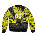Custom Panthers Rugby 60th Anniversary Sleeve Zip Bomber Jacket Penrith Polynesian Tribal Pattern - Traditional Tattoo
