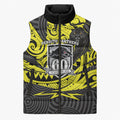 Custom Panthers Rugby 60th Anniversary Sleeveless Puffer Jacket Penrith Polynesian Tribal Pattern - Traditional Tattoo