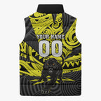 Custom Panthers Rugby 60th Anniversary Sleeveless Puffer Jacket Penrith Polynesian Tribal Pattern - Traditional Tattoo