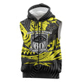 Custom Panthers Rugby 60th Anniversary Sleeveless Zip Hoodie Penrith Polynesian Tribal Pattern - Traditional Tattoo