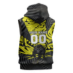 Custom Panthers Rugby 60th Anniversary Sleeveless Zip Hoodie Penrith Polynesian Tribal Pattern - Traditional Tattoo