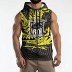 Custom Panthers Rugby 60th Anniversary Sleeveless Zip Hoodie Penrith Polynesian Tribal Pattern - Traditional Tattoo