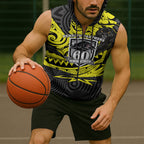 Custom Panthers Rugby 60th Anniversary Sleeveless Zip Hoodie Penrith Polynesian Tribal Pattern - Traditional Tattoo