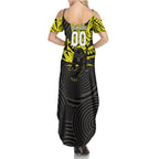 Custom Panthers Rugby 60th Anniversary Summer Maxi Dress Penrith Polynesian Tribal Pattern - Traditional Tattoo