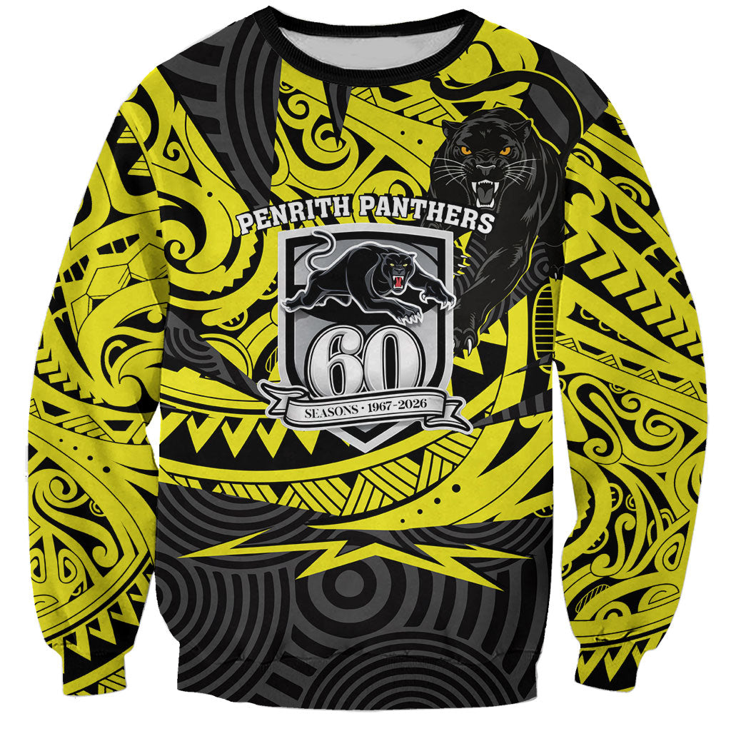 Custom Panthers Rugby 60th Anniversary Sweatshirt Penrith Polynesian Tribal Pattern - Traditional Tattoo