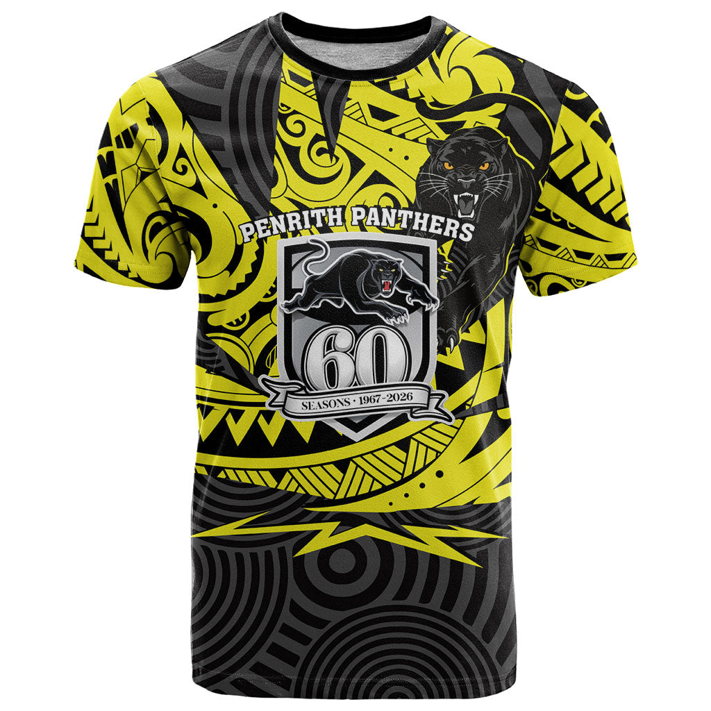 Custom Panthers Rugby 60th Anniversary T Shirt Penrith Polynesian Tribal Pattern - Traditional Tattoo