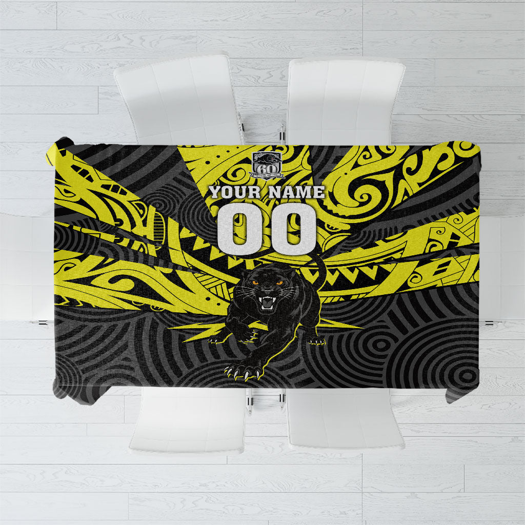 Custom Panthers Rugby 60th Anniversary Tablecloth Penrith Polynesian Tribal Pattern - Traditional Tattoo