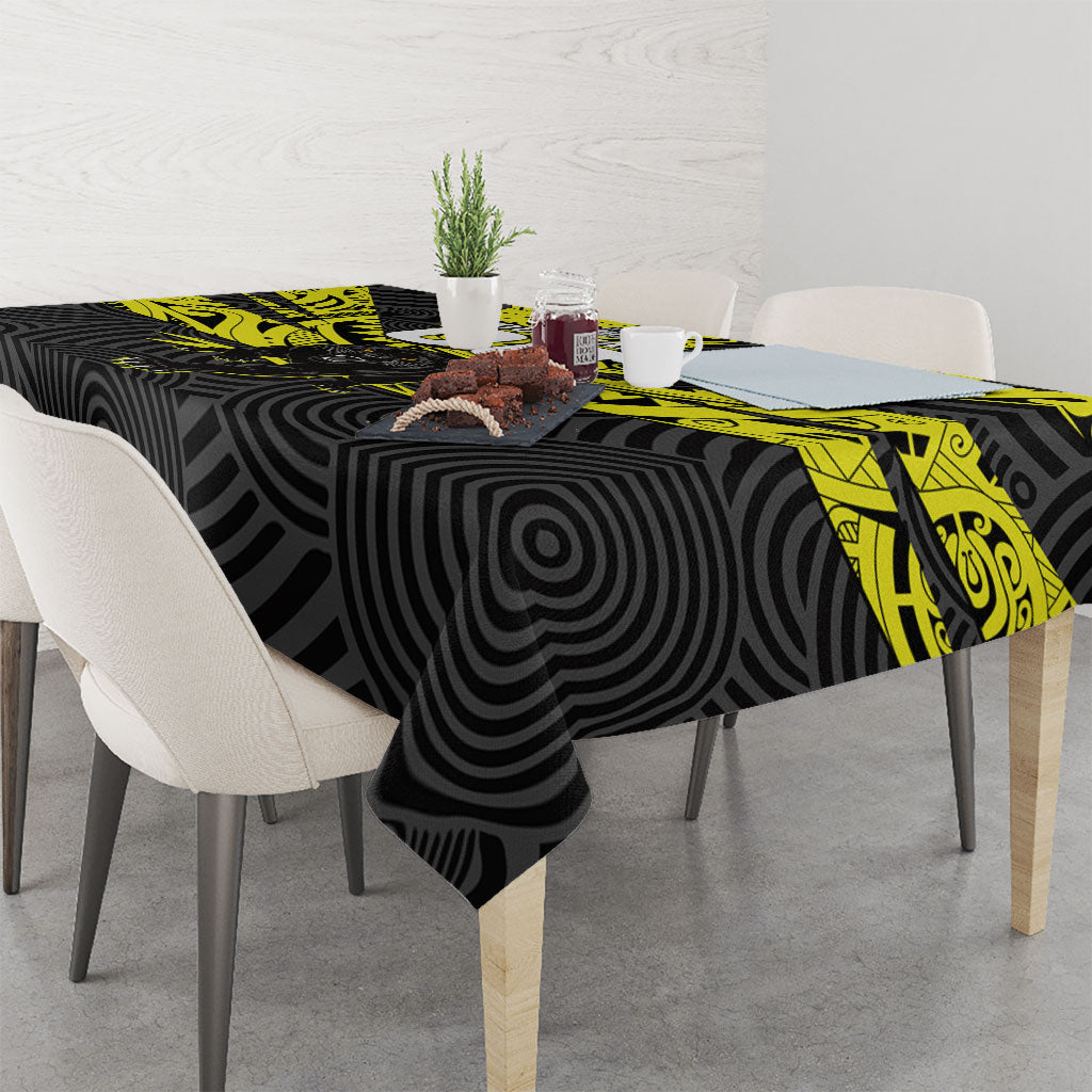 Custom Panthers Rugby 60th Anniversary Tablecloth Penrith Polynesian Tribal Pattern - Traditional Tattoo