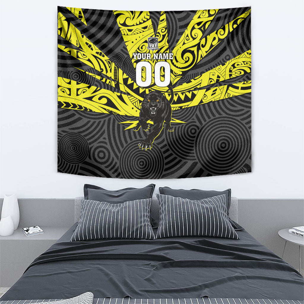 Custom Panthers Rugby 60th Anniversary Tapestry Penrith Polynesian Tribal Pattern - Traditional Tattoo